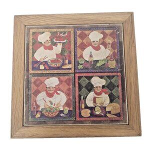 Vintage Stone Wood Framed Chef Trivet Or Wall Art Hanging Kitchen Decor Country